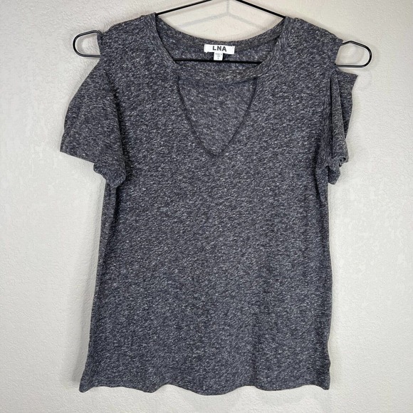 LNA Women Cold Shoulder Knit Pullover Short Sleeve Gray Size Small - Picture 1 of 10